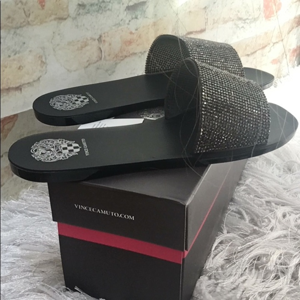 Women’s Vince Camuto Glam Slip On Crystal Embellished Slides Sandals - Picture 4 of 5